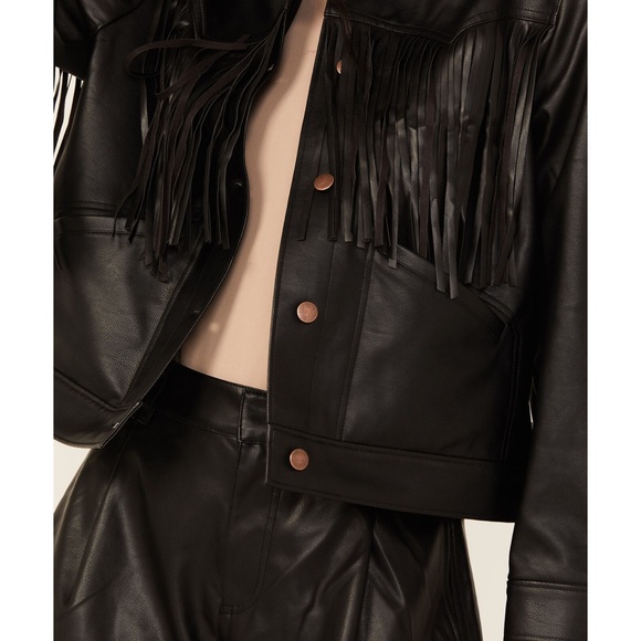 🤠Wrangler Festival Wear Faux Leather Fringe  Over Sized Jacket Medium - Picture 7 of 15